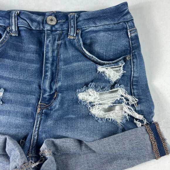 American Eagle Short Women 26* Curvy Hi Rise Shortie Blue Distressed Denim Tag 6 - Picture 3 of 16